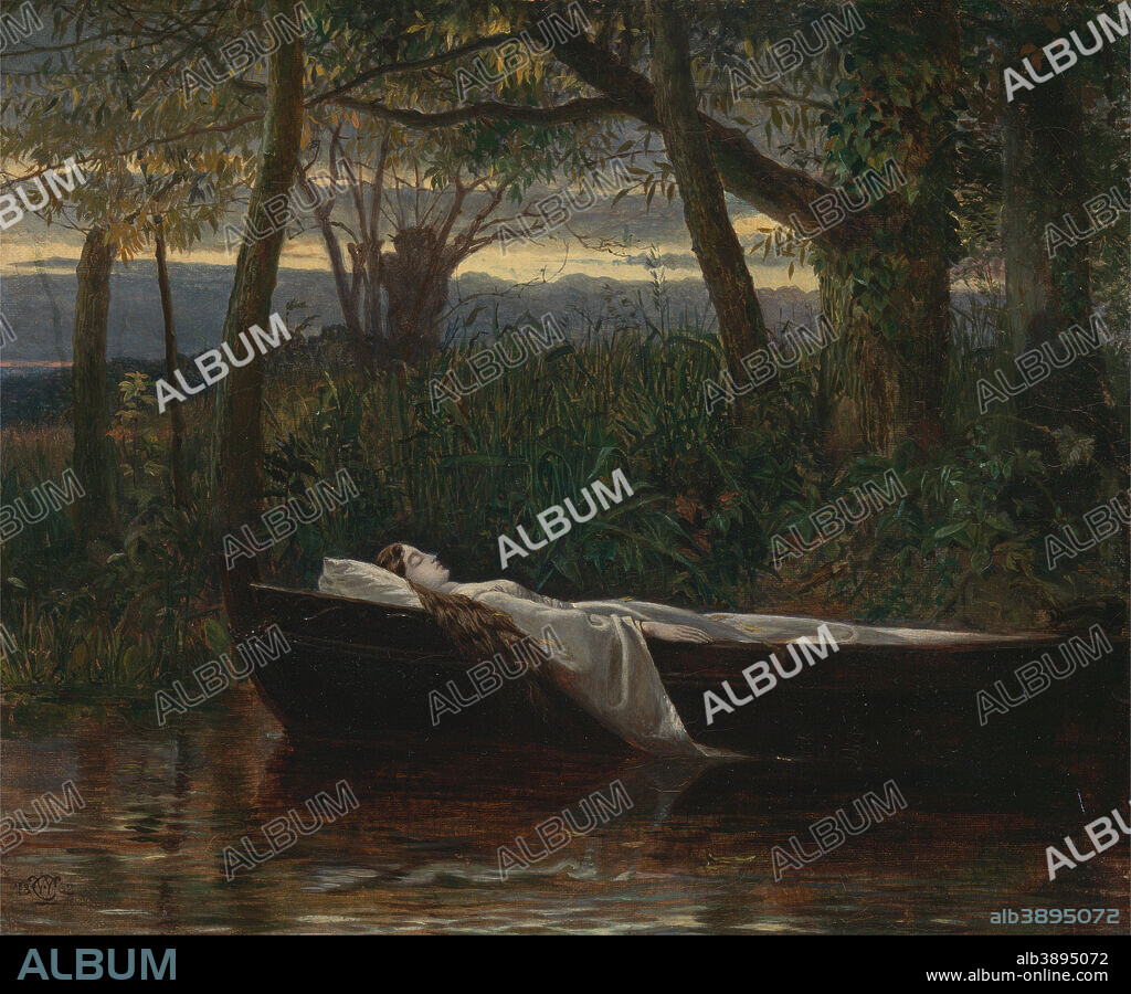 WALTER CRANE. The Lady of Shalott. Date/Period: 1862. Painting. Oil on canvas. Height: 24.1 cm (9.4 in); Width: 29.2 cm (11.4 in).
