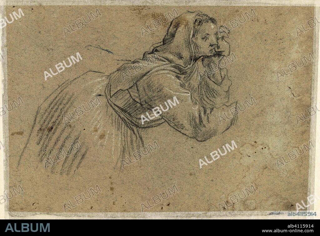 Knielende wenende vrouw (Maria Magdalena?). Schetsbladen met figuurstudies (series title). Draughtsman: anonymous. Dating: 1610 - 1630. Place: Verona. Measurements: h 196 mm × w 282 mm.