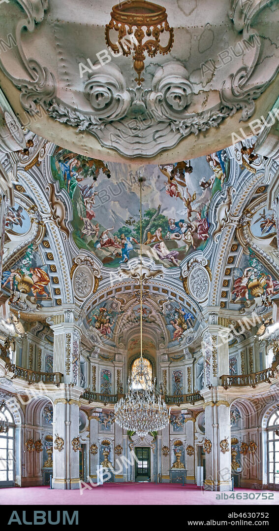 The Hunting Residence of Stupinigi, the Hall of the Parties (the Central Hall),: frescoes representing "Stories of Diana", by Giuseppe e Domenico Valeriani (1731 - 33). Detail.