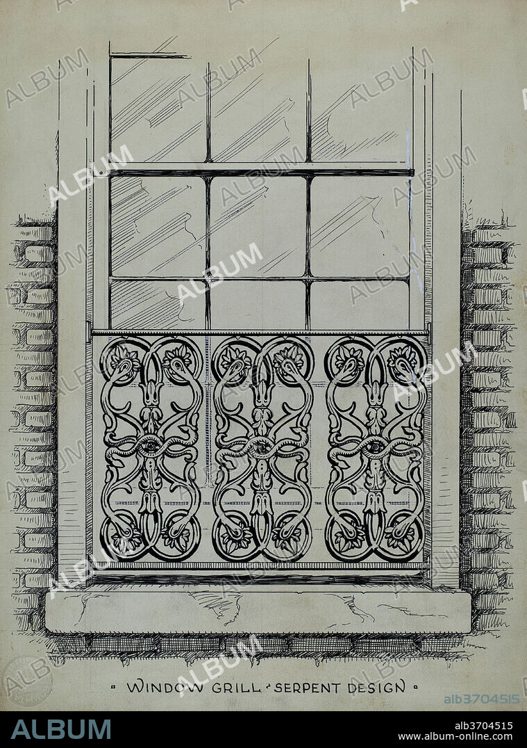 THOMAS BYRNE. Cast Iron Window Grill. Dated: c. 1936. Dimensions: overall: 30.5 x 22.7 cm (12 x 8 15/16 in.). Medium: pen and ink on paper.