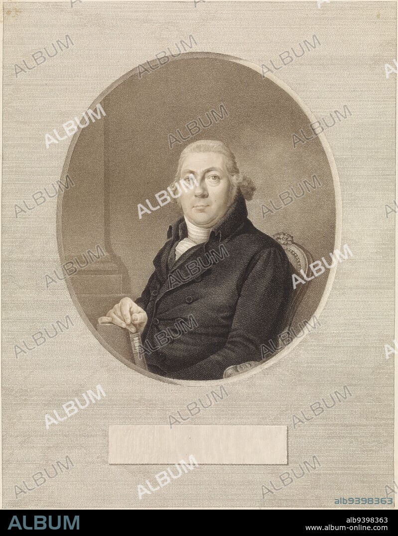 Portrait of the writer Phoebus Hitzerus Themmen. In his hand he holds a book. Portrait of Phoebus Hitzerus Themmen, print maker: Ludwig Gottlieb Portman, intermediary draughtsman: Jacques Kuyper, Amsterdam, 1794 - 1828, paper, engraving, h 493 mm × w 378 mm.
