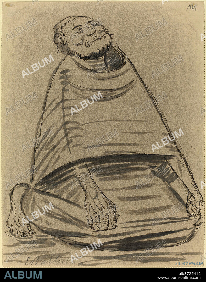 ERNST BARLACH. Man Kneeling. Dated: 1916. Dimensions: overall: 34.6 x 26.4 cm (13 5/8 x 10 3/8 in.). Medium: pen and brown ink with gray wash and graphite.