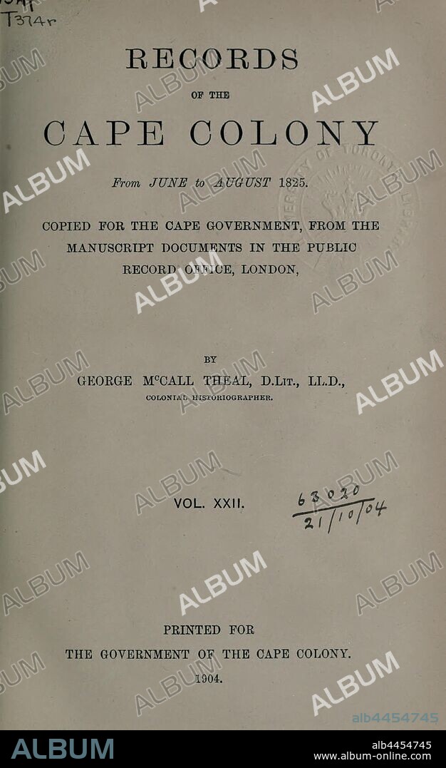 Records of the Cape Colony 1793-1831 copied for the Cape government, from the manuscript documents in the Public Record Office, London : Theal, George McCall, 1837-1919.