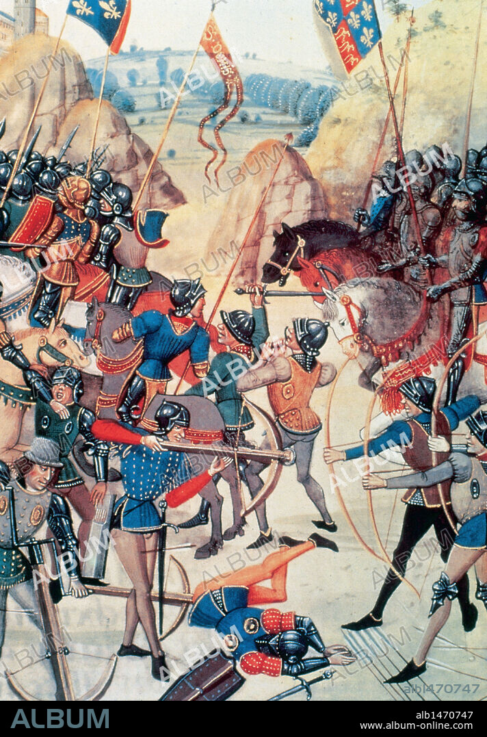 THE HUNDRED YEARS WAR (1339-1453). Battle of Crecy where British troops defeated the French of Philip IV on August 26, 1346. National Library. Paris. France.