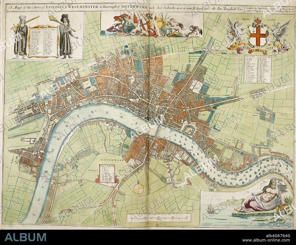 London and Westminster. A Mapp of the Cityes of London & Westminster & Bur. London : J. Seller, [1680]. A map of London, Westminster and the borough of Southwark.  Image taken from A Mapp of the Cityes of London & Westminster & Burrough of Southwark with their Suburbs as it is now Rebuilt since the late dreadfull Fire. John Oliver fecit. A scale of English paces, 1000 in a mile..  Originally published/produced in London : J. Seller, [1680]. . Source: Maps.*3480.(2) ,.