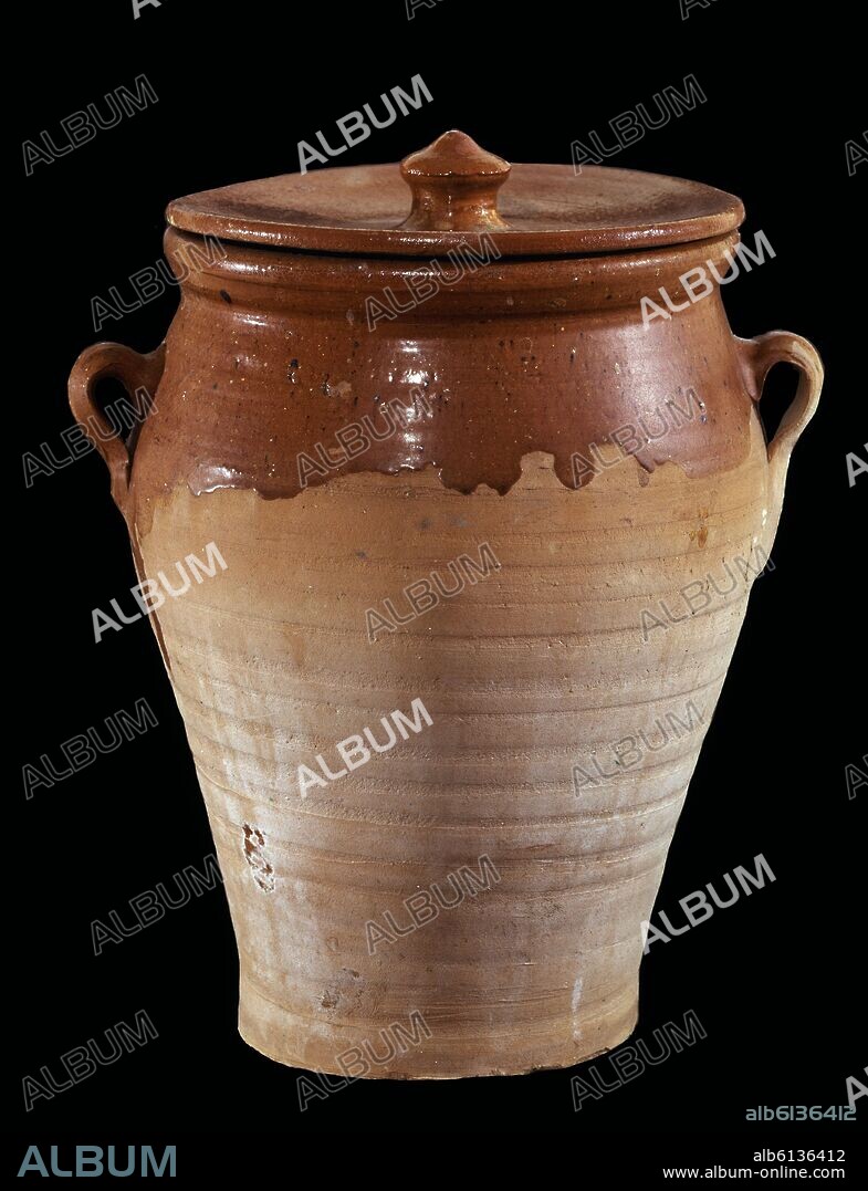 ORZA CON TAPA EN ARCILLA SEMI-VIDRIADA -CERAMICA POPULAR DE BAILEN- JAEN.