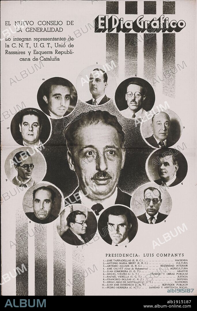 Portada de El Día Gráfico. Integrantes del Govern de la Generalitat de Catalunya, presidido por Lluís Companys Jover.