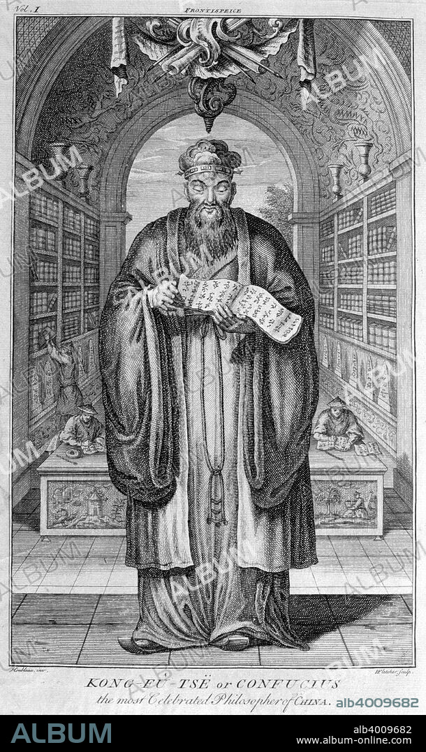 'Kong-Fu-Tse, or Confucius, the most celebrated Philosopher of China', c1729. According to Chinese tradition, Confucius (551-479 BC) was a thinker, political figure, educator, and founder of the Ru School of Chinese thought. His teachings, preserved in the Analects, form the foundation of much of subsequent Chinese speculation on the education and comportment of the ideal man.