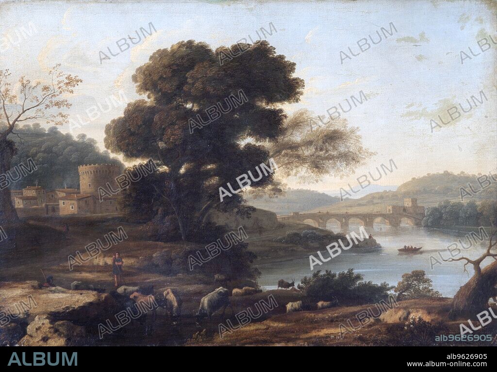 CLAUDE LORRAIN. Pastoral Landscape with the Ponte Molle, Rome', c1645. Painting in Apsley House, London, from the Spanish Royal Collection, captured by the Duke of Wellington at Vitoria in 1813 during the Peninsular War.