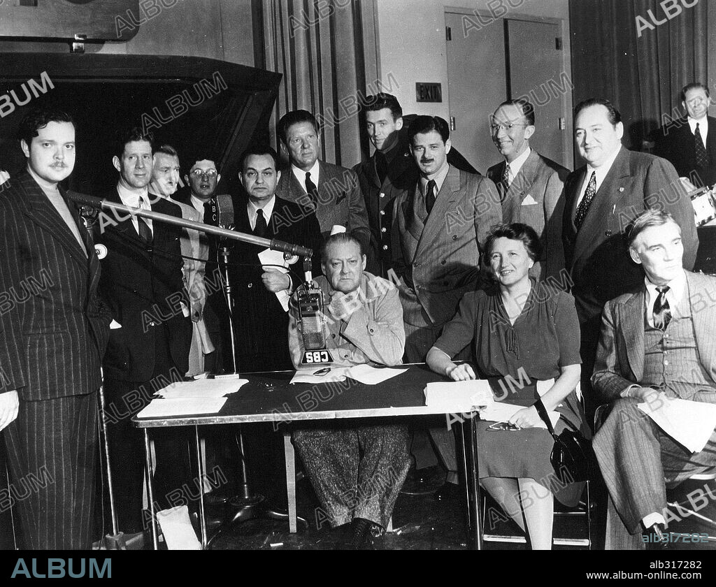 EDWARD G. ROBINSON, JAMES STEWART, LIONEL BARRYMORE and ORSON WELLES.