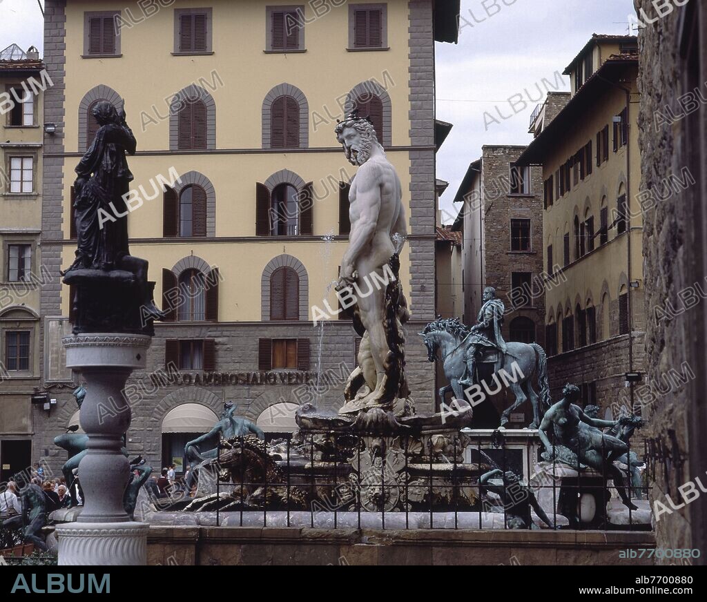 BARTOLOMEO AMMANNATI (1511-1592). FUENTE DE NEPTUNO Y ESTATUA ECUESTRE DE COSME I DE MEDICIS PLAZA DE LA SEÑORIA.
