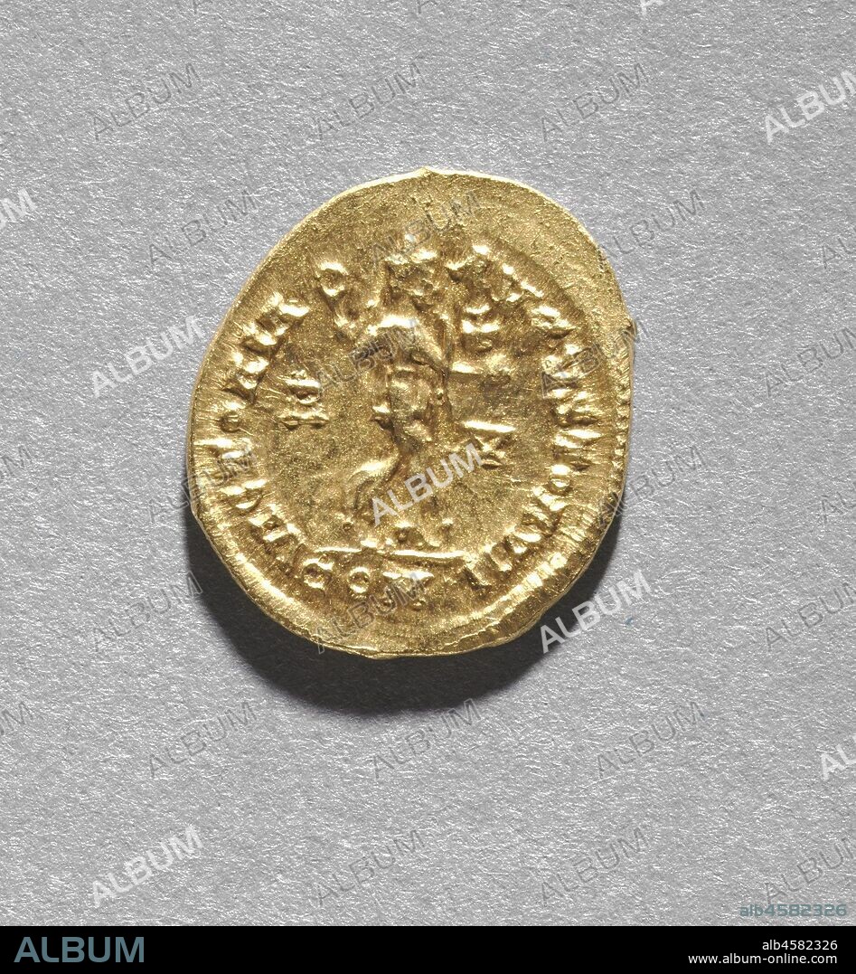 Solidus of Arkadios (reverse), 395-408. The vast number of surviving Byzantine coins attests to the level of trade across the empire. Controlled and supervised by the emperor, the producers of coins took care to represent his authority and reflect his stature. Talented artists were recruited to engrave the dies (molds) used for the striking of coins. Emperors increasingly came to include their heirs and co-emperors on their coinage, as well as other family members or even earlier rulers. Coins were recognized, then as now, as small, portable works of art. With their inscriptions and images, Byzantine coins provide valuable documentation of historical events and a record of the physical appearance of the emperors. The coins shown here include the solidus, the basic gold coin of 24 karats; the tremissis, a gold coin of one-third the weight and value of the solidus; and the nomisma, which in the 10th century replaced the solidus as the standard gold coin.