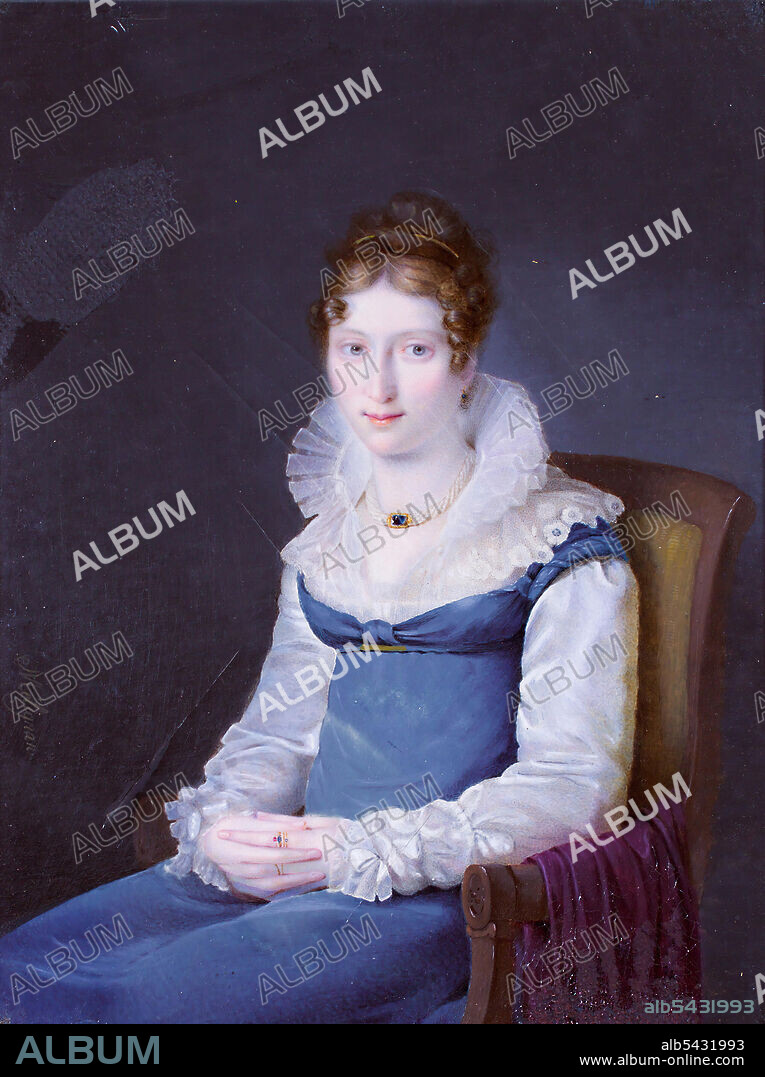 Joseph Louis de Mélignan de Trignan/ Retrato de dama , 33,5 x 27,8 cm. Óleo y acuarela sobre papel y marfil (cabeza y manos).