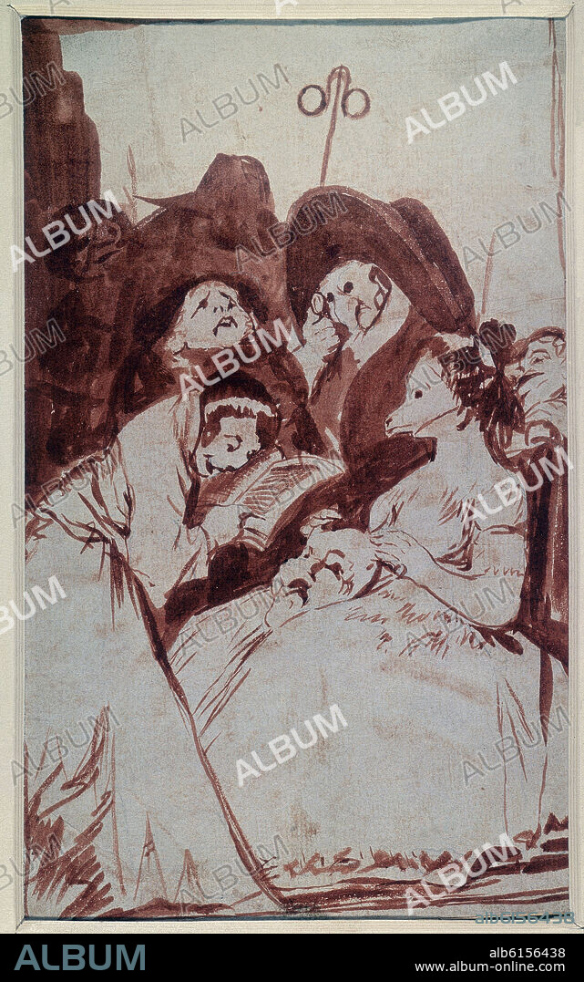 FRANCISCO DE GOYA. DIBUJO PREPARATORIO PARA EL CAPRICHO 57 - LA FILIACION - SIGLO XVIII.