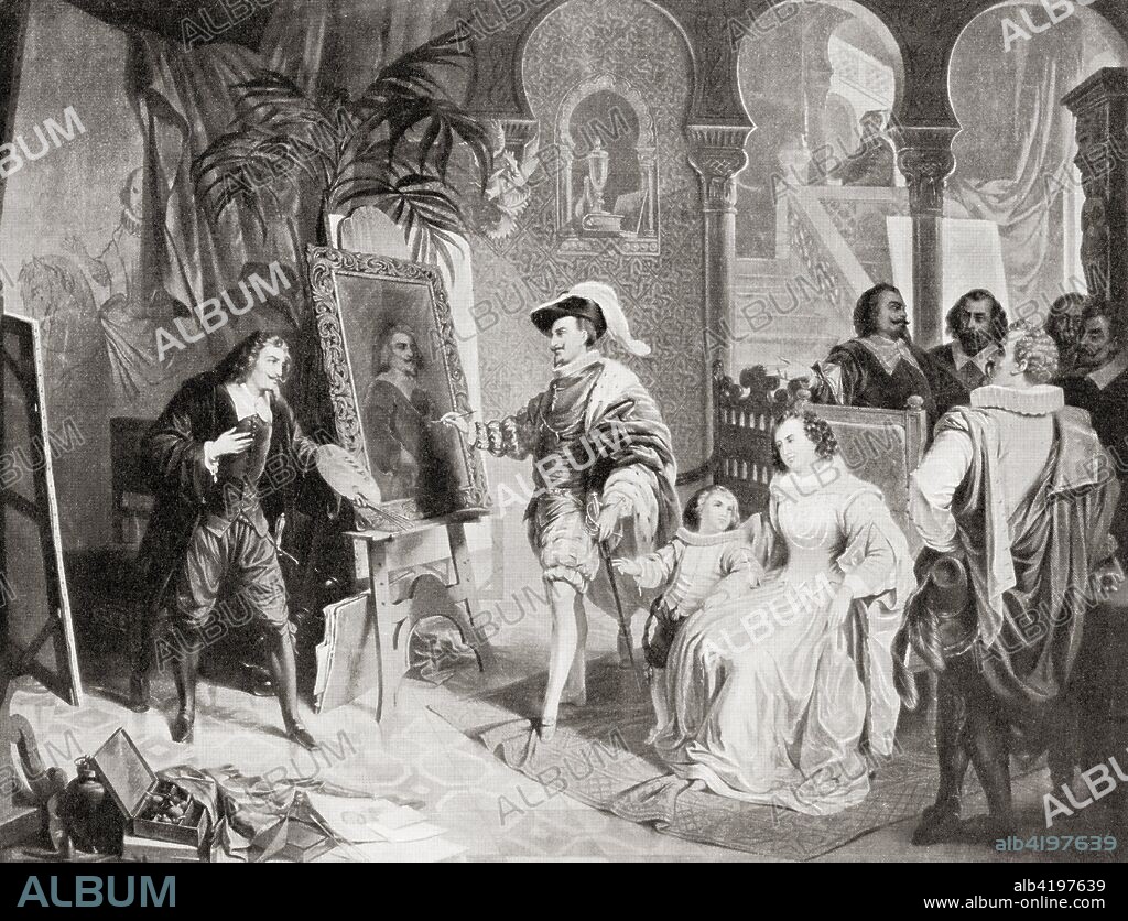 Philip IV in Velazquez's studio.  Philip IV of Spain, 1605 - 1665.  King of Spain.  Diego RodrÃ­guez de Silva y VelÃ¡zquez, 1599 - 1660.  Spanish painter, the leading artist in the court of King Philip IV.  From Hutchinson's History of the Nations, published 1915.