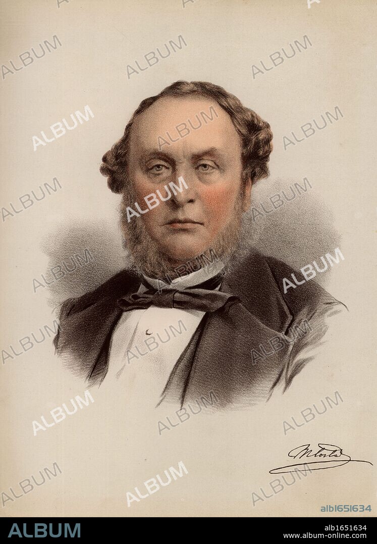 Michael Andrew Angus Costa (1808-1884), Italian-born conductor and composer. Settled in England in 1830, naturalised and knighted in 1869.  Principal conductor at Covent Garden and of the Philharmonic Society.  From "The Modern Portrait Gallery" (London,  c1880). (Photo by: Universal History Archive/UIG via Getty Images).
