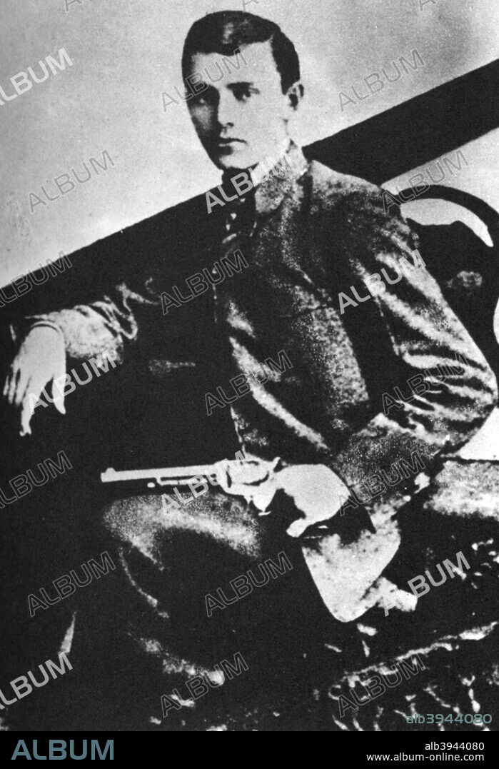 Robert Ford, the killer of the outlaw Jesse James, c1880s (1954). By 1882, with his gang depleted through deaths, arrests, defections and retirements, Jesse James believed that Robert Ford and his brother Charley were the only remaining colleagues he could trust. In fact, the Ford brothers had already decided to claim the  bounty placed on James's head by Missouri Governor Thomas T Crittenden. On 3rd April 1882, Robert Ford shot James and killed him. The brothers were initially charged with murdering James and were sentenced to be hanged but were pardoned by Crittenden two hours after the verdict was returned. Robert Ford was himself murdered 10 years later. A print from the Pictorial History of the Wild West, by James D Horan and Paul Sann, Spring Books, London, 1954.