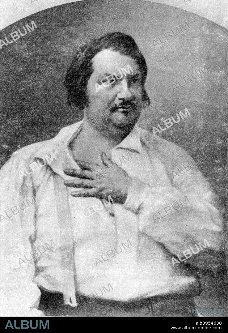 Honore de Balzac, French novelist, c1845-1890. Balzac (1799-1850) qualified as a lawyer, but abandoned the legal profession for literature. He was a prolific author of novels and, in particular, short stories, some of which are regarded as being amongst the greatest in the French language. A photograph from Album de Photographies, Dans L'Intimite de Personnages Illustres, 1845-1890, Editions MD, 22 Rue de L'Arcade, Paris 8, 1845-1890.