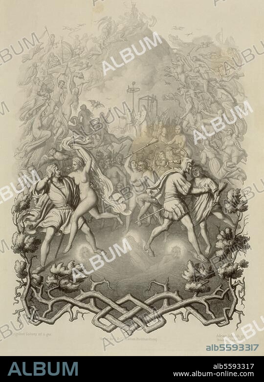 Goethe, Johann Wolfgang von; 1749-1832. Works: Faust (1808). Walpurgis Night. Steelplate engraving after drawing by Engelbert Seibertz (1813-1905). From: J.W.Goethe, Faust, a Tragedy, with drawings by Engelbert Seibertz, Stuttgart (Cotta) 1854. Berlin, Sammlung Archiv für Kunst und Geschichte.