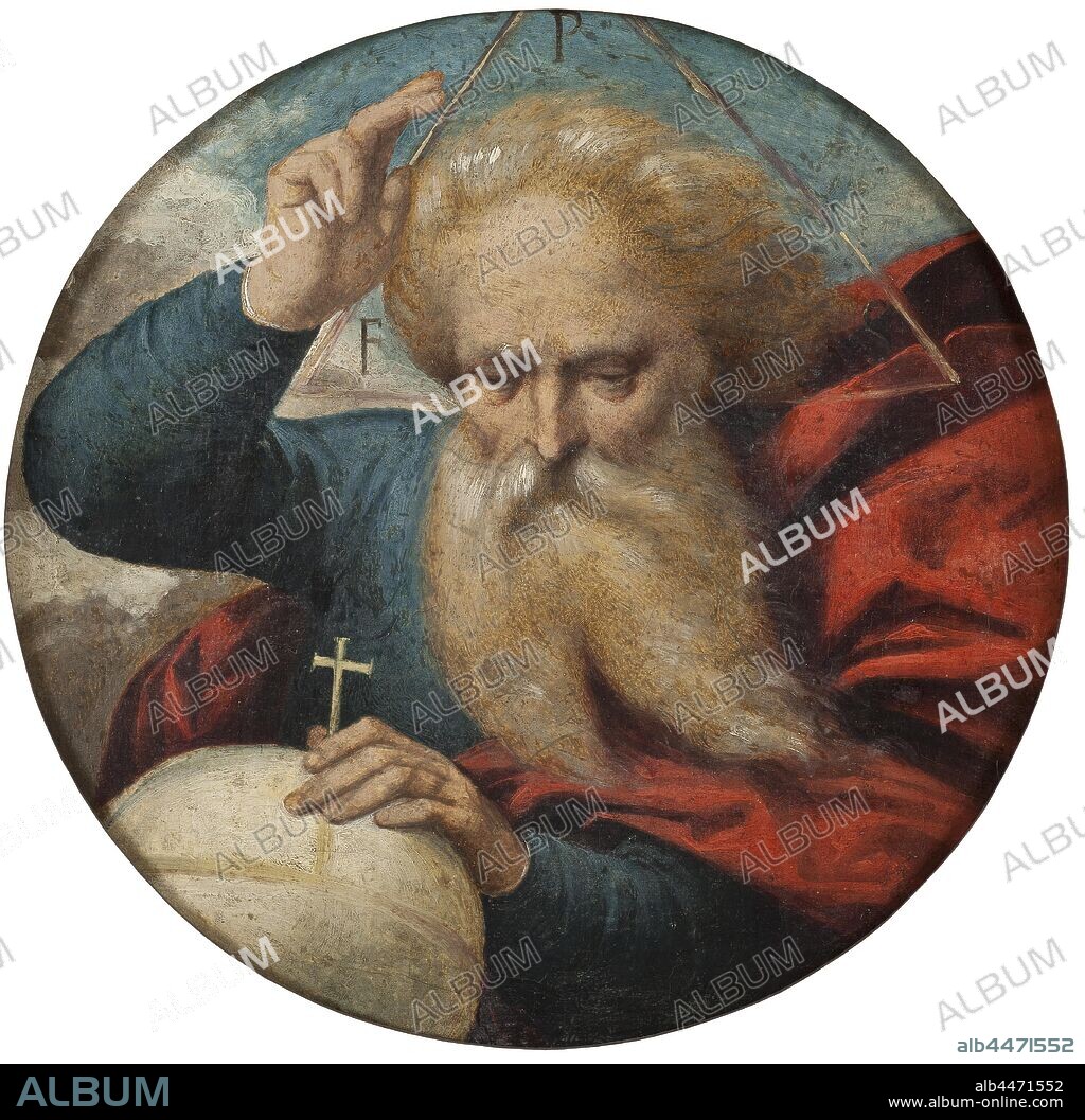 Benvenuto Tisi, Good Blessing the Earth, God Father blessing globe, painting, oil on panel, Height, 34 cm (13.3 inches).