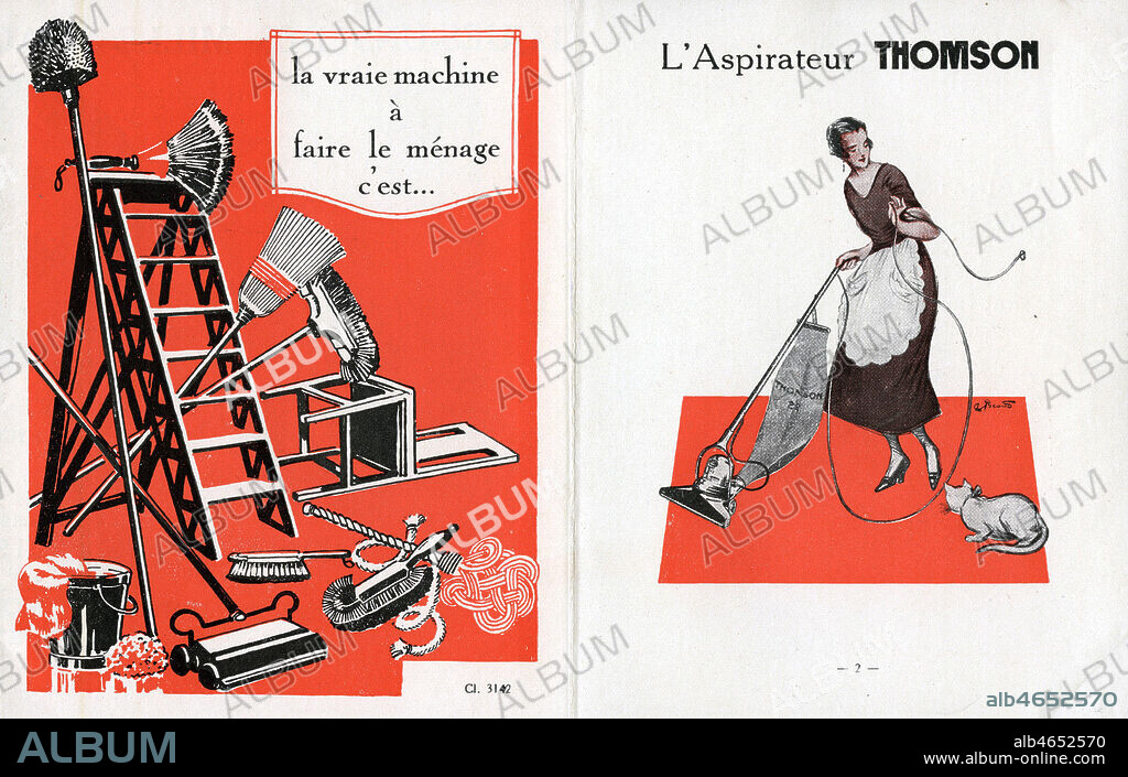 'La vraie machine a faire le menage c'est... l'aspirateur Thomson'. Publicite de 1926. ELECTRO-MENAGER annees 20 30. Credit : Collection IM/KHARBINE-TAPABOR.