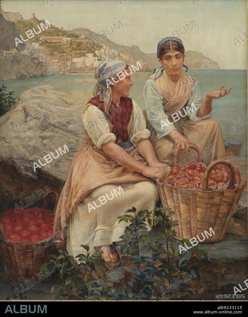 KRISTIAN ZAHRTMANN. Italian Girls with Tomatoes in Baskets; Fruit Bearers from Amalfi, 1878-79, 1878-1879.