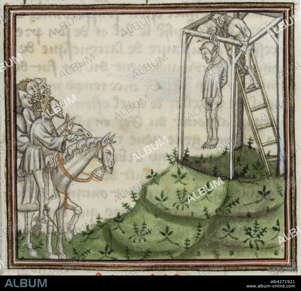 ANONIMO. The execution of Enguerrand de Marigny. From Grandes Chroniques de France.