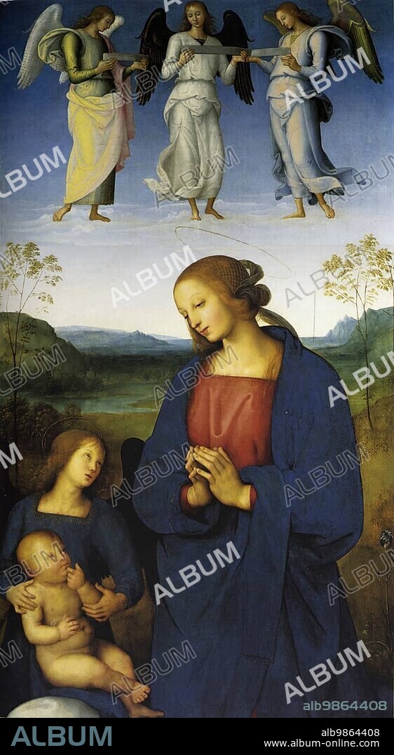 The Adoration of the Child, Jesus Christ, painting by Pietro Perugino, digitally restored reproduction from an original of the period.