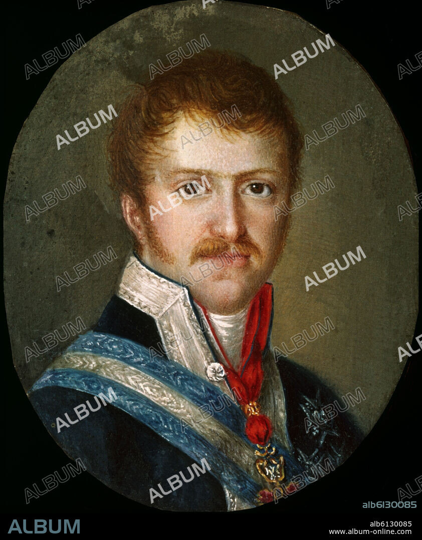 LUIS DE LA CRUZ Y RÍOS. RETRATO DE CARLOS MARIA ISIDRO DE BORBON (1788-1855) - 1816 - MARFIL/GUACHE - 44 x 37 mm.