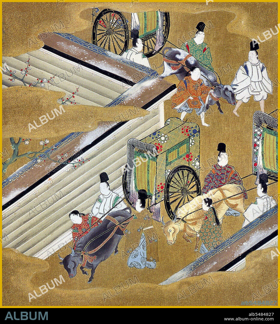 Yamato-e is a style of Japanese painting inspired by Tang Dynasty paintings and developed in the late Heian period. It is considered the classical Japanese style. From the Muromachi period (15th century), the term Yamato-e has been used to distinguish work from contemporary Chinese style paintings (kara-e), which were inspired by Song and Yuan Dynasty Zen Buddhism paintings. The Yamato-e often tell narrative themes with text along with them, show the beauty of nature, e.g. famous places (meisho-e), and the four seasons (shiki-e). The pictures are non-symbolic and have the objective of depicting the beauty in nature. The pictures are often on scrolls that can be hung on a wall (kakemono) or handscrolls (emakimono) that could be read from right to left with the accompanying story or on a folding screen (byoubu) or panel (shouji). Although they received their name from the Yamato period (250-710 CE), Yamato-e pictures rather stand for a style and are not restricted to a particular period. Although the most famous artists painted in sumi-e style in the Muromachi period, this was not characteristic of early pictures.