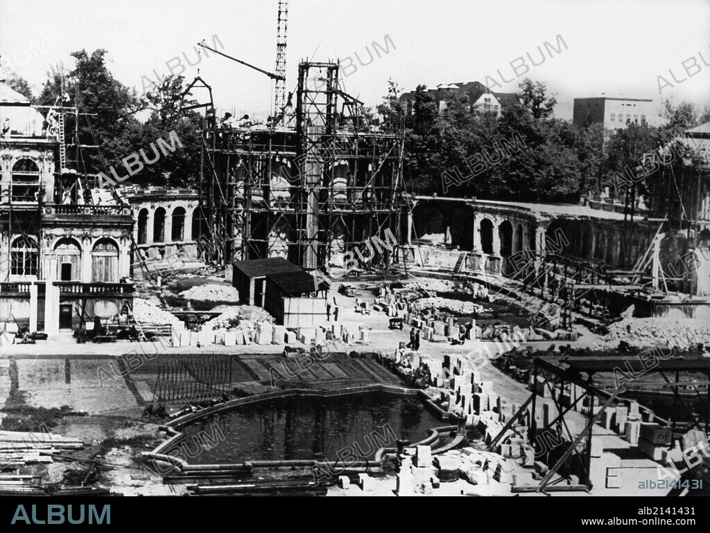 The zwinger palace in dresden, germany in 1953, after the start of renovations, the palace is being rebuilt after being destroyed by bombing at the end of world war 2 in 1945.