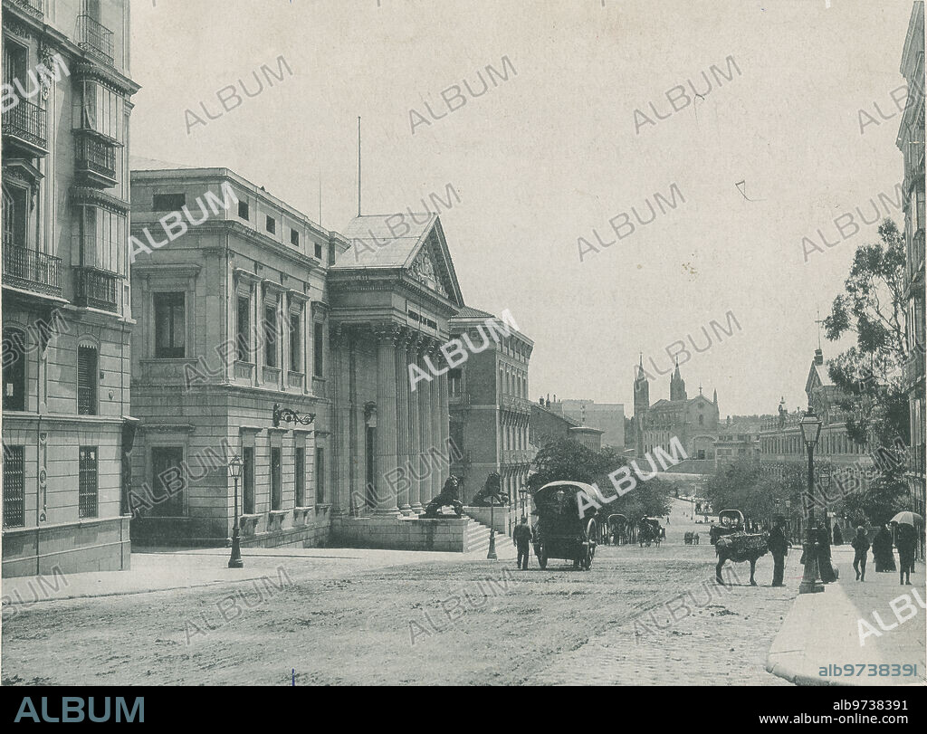 Madrid, 1891. La carrera de San Jerónimo, con el edificio del Congreso de los Diputados, construido cuarenta años antes.