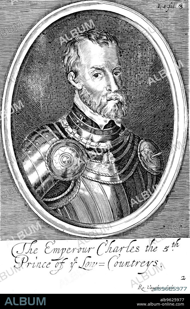 ANON. Charles V, King of Spain and Holy Roman Emperor from 1519, 17th century. Charles (1500-1558) depicted in armour and wearing the chain of the Order of the Golden Fleece. He was the founder of the Habsburg dynasty.