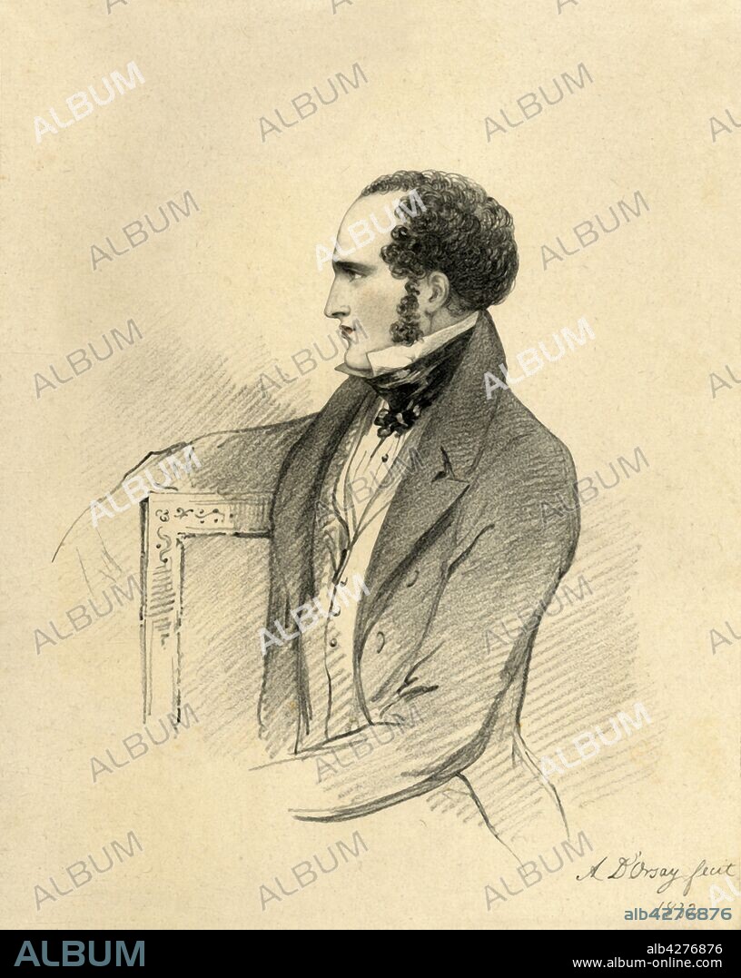 RICHARD JAMES LANE. 'William Locke', 1832. Portrait of William Locke, Captain of the Life Guards. From "Portraits by Count D'Orsay", an album assembled by Lady Georgiana Codrington. [1850s].