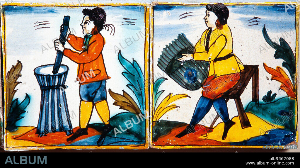 Azulejos de oficios, siglo XVIII. Museu d'Història de Catalunya.