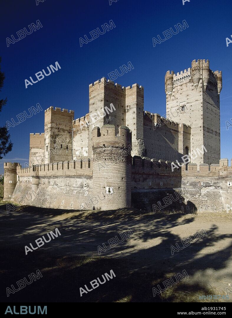 Spain. Castile-Leon. Medina del Campo. Castle of the La Mota. Reconstructed medieval fortress. Gothic military architecture with Moorish elements. Outside view.