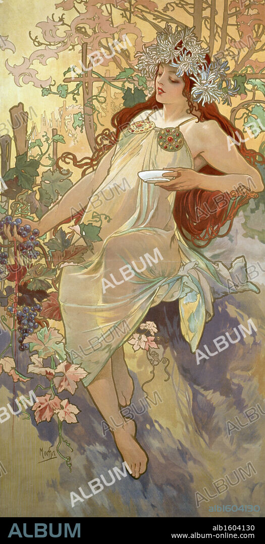 ALPHONSE MUCHA. Four Seasons-Autumn Poster   Alphonse Marie Mucha (1860-1939/Czech)  Bibliotheque Forney.