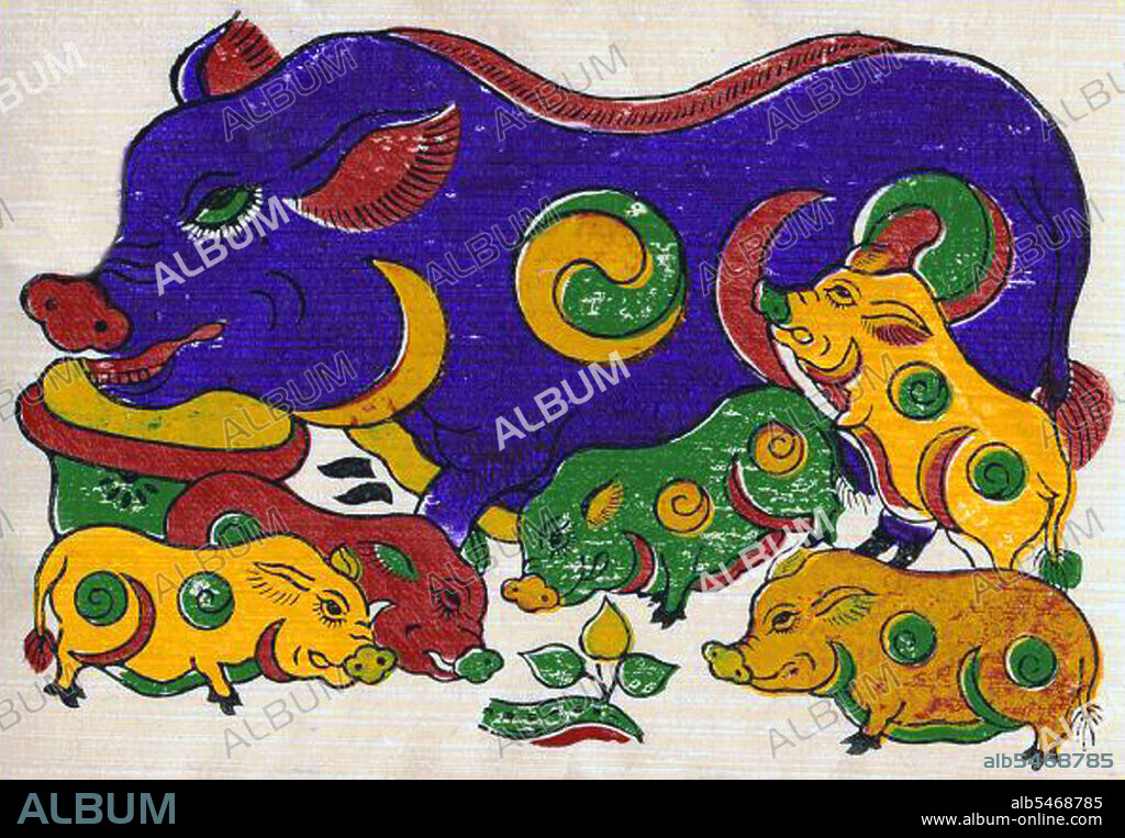 Dong Ho painting (Vietnamese: Tranh Ðông H? or Tranh làng H?), full name Dong Ho folk woodcut painting (Tranh kh?c g? dân gian Ðông H?) is a genre of Vietnamese woodcut paintings originating from Dong Ho village (làng Ðông H?) in Bac Ninh Province, Vietnam. Using the traditional di?p paper and colours derived from nature, craftsmen print Dong Ho pictures of different themes from good luck wishes, historical figures to everyday activities and folk allegories. In the past, Dong Ho painting was an essential element of the T?t holiday in Vietnam.