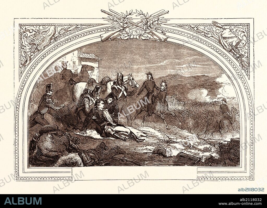 DEATH OF SIR JOHN MOORE AT THE BATTLE OF CORUNNA, JANUARY 16TH, 1809, Galicia, Spain. The Battle of Corunna (or La Corunna, La Corogne) took place on 16 January 1809, when a French corps under Marshal of the Empire Nicolas Jean de Dieu Soult attacked a British army under Lieutenant-General Sir John Moore.