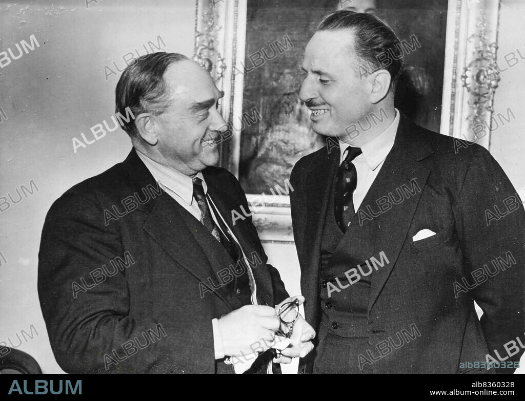 'New Order' Leaders Meet in London.Chairman of South Africa's New Order Movement, Oswald Pirow (left) shaking hands with Sir Oswald Mosley, leader of the Union Movement in Britain, at the Union Movement's headquarters in South Eaton Place, S.W.Mr. Pirow flew to England for consultation with Sir Oswald Mosley. The two leaders are believed to be conferring on the possibility of closer contact between their two movements, leading to a closer link between world-wide groups.Mr. Pirow resigned from office as South African Defence Minister when war began against Nazi *****. He was educated in Germany. April 8, 1948.