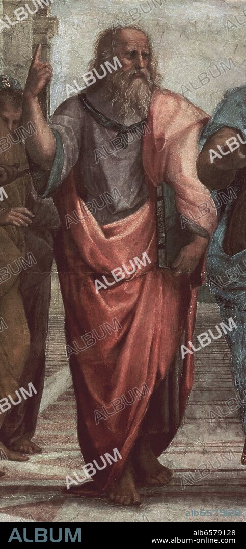 RAFAEL SANZIO O RAFAEL DE URBINO. LA ESCUELA DE ATENAS  - 1510 - RENACIMIENTO ITALIANO - DETALLE DE PLATON (RETRATO DE LEONARDO DA VINCI).