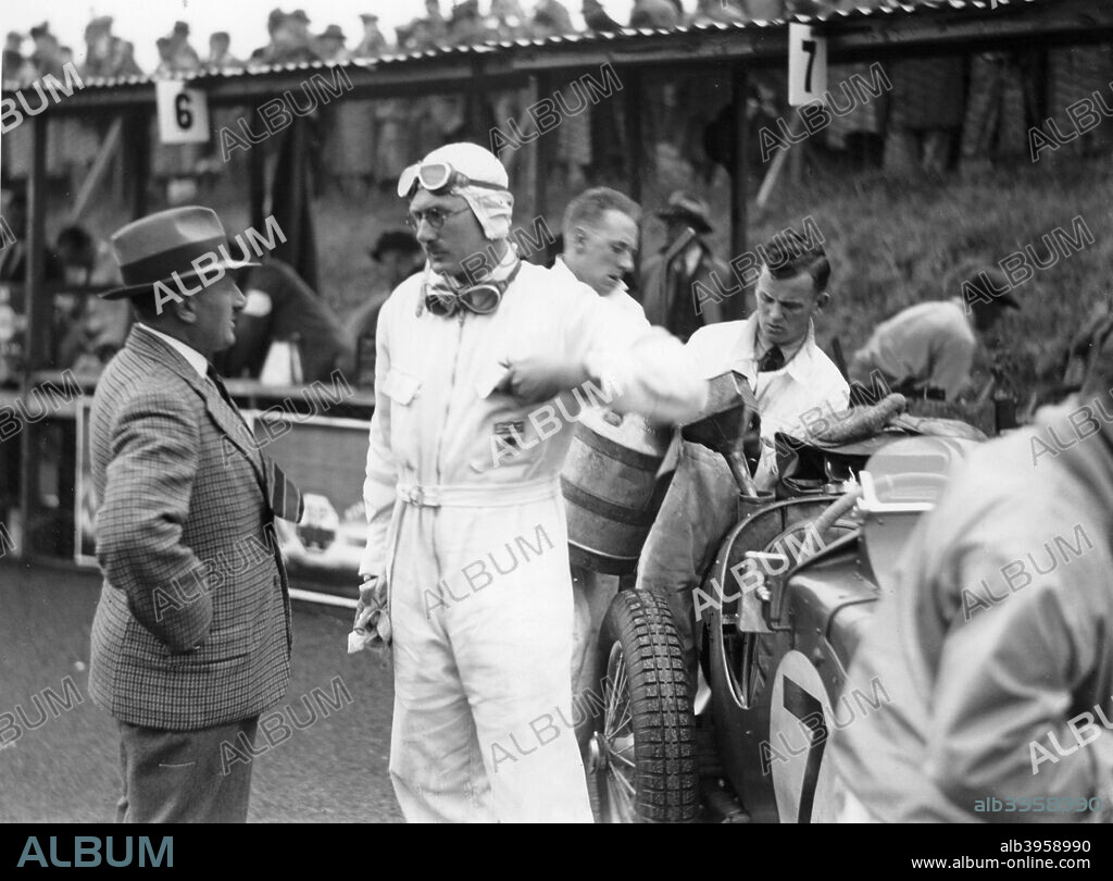 George Eyston at the Isle of Man TT, 1933. Eyston came third in the race, driving an Alfa Romeo Monza. As well as competing in races, Eyston set numerous speed records.