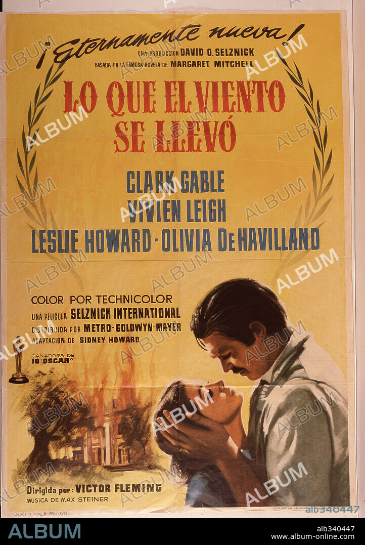 Poster de LO QUE EL VIENTO SE LLEVÓ, 1939 (GONE WITH THE WIND), dirigida por GEORGE CUKOR y VICTOR FLEMING. Copyright M.G.M.