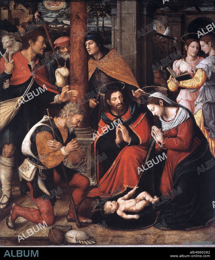 JUAN JUANES DE. JUAN DE JUANES ( VICENTE JUAN MACIP ) 1510-1579. PINTOR ESPAÑOL. 1510-1579. NATIVIDAD. RETABLO DE LA CATEDRAL DE SEGORBE ( CASTELLON ). VIRGEN MARIA, JESUCRISTO , SAN JOSE.
