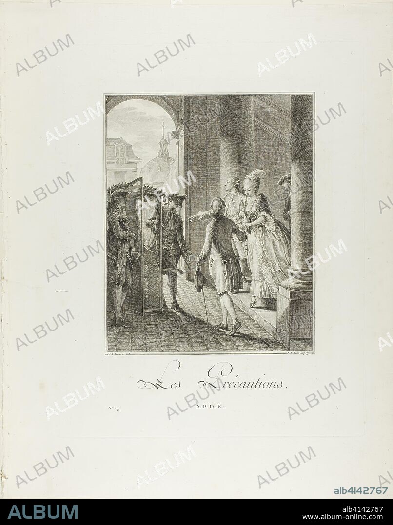 The Precautions, from Monument du Costume Physique et Moral de la fin du Dix-huitième siècle. Pietro Antonio Martini (Italian, 1738-1797); after Jean Michel Moreau (French, 1741-1814); published by Laurent-François Prault (French 1712-1780). Date: 1776-1777. Dimensions: 270 x 216 mm (image); 414 x 325 mm (plate); 522 x 413 mm (sheet, folded). Engraving on paper. Origin: Italy.