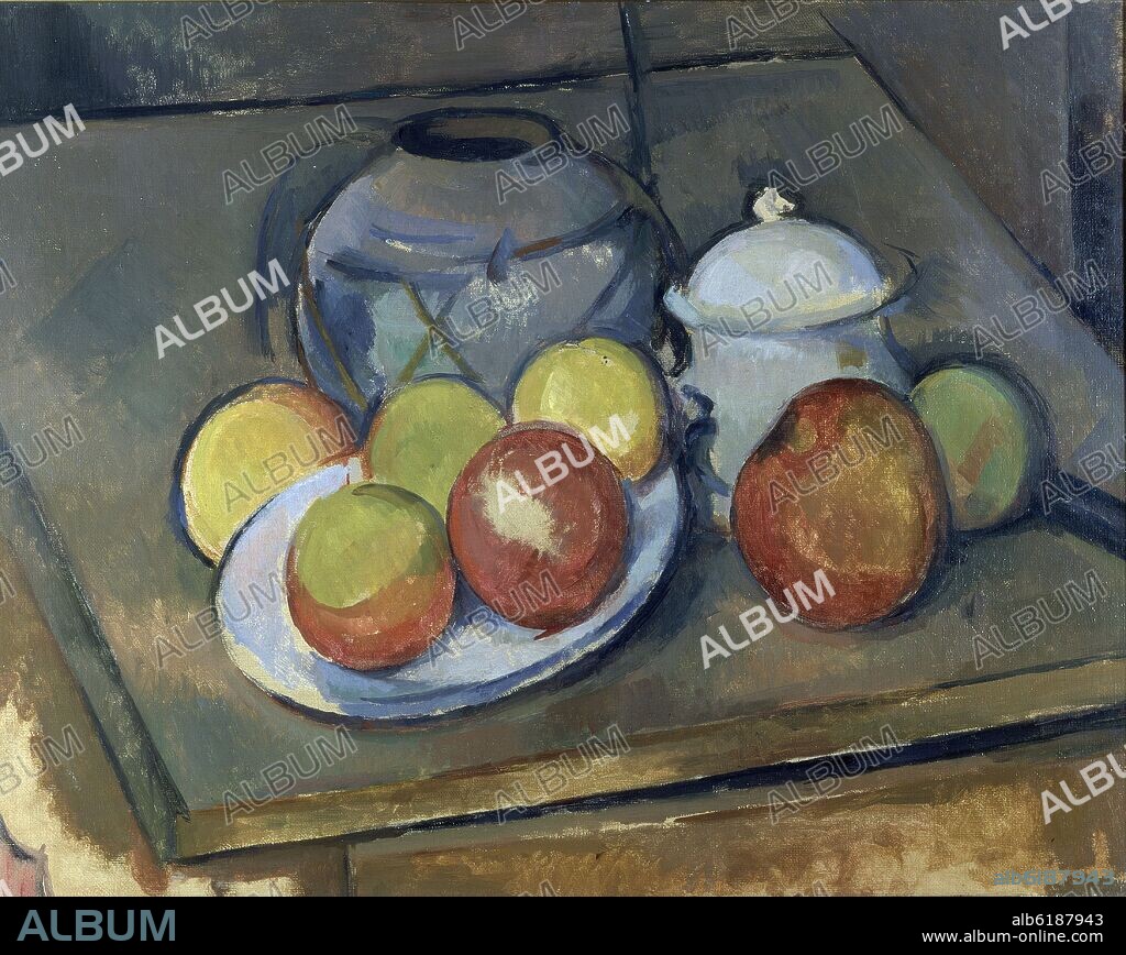 PAUL CEZANNE. 'Jarrón, azucarero y manzanas', 1890-1893, Óleo sobre lienzo, 36 x 46 cm.