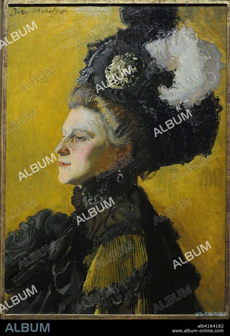 Józef Mehoffer (1869-1946). Pintor polaco. Retrato de la mujer del artista Jadwiga sobre un fondo amarillo, 1907. Museo Nacional de Varsovia. Polonia.