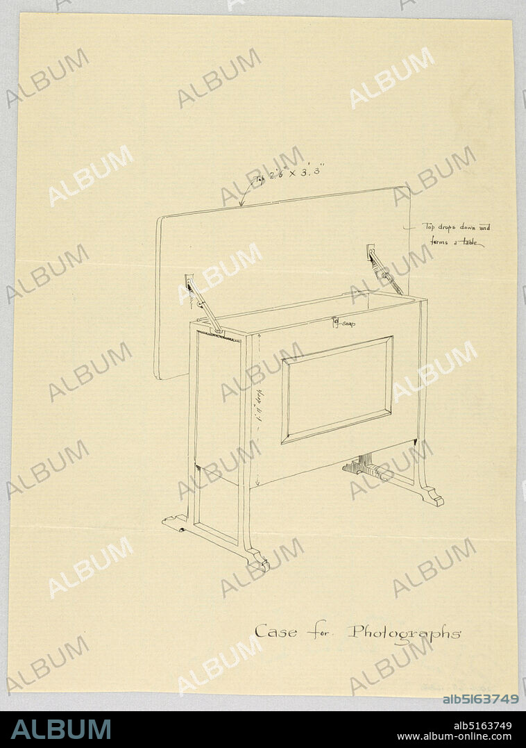 Design for Tilt-Top Case for Photographs, A.N. Davenport Co., Pen and black ink on thin cream laid paper, 190005, furniture, Drawing, Drawing.
