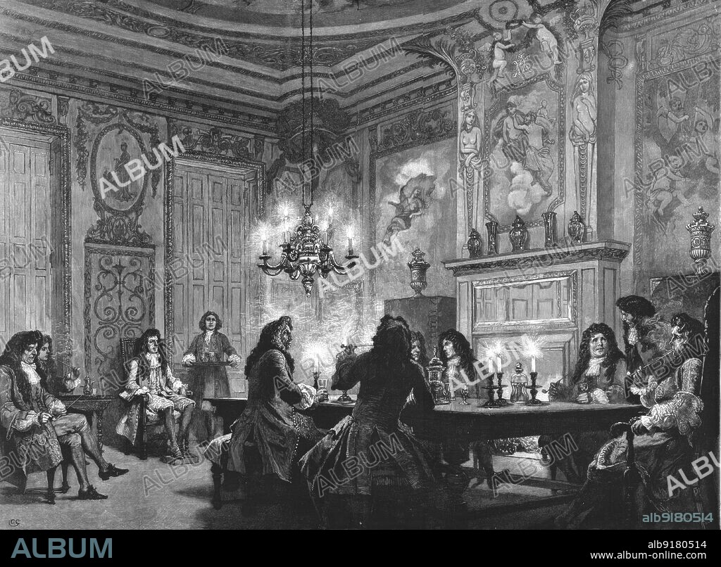 ''Historical Aspects of Hampton Court - William III and his Dutch Courtiers in the Smoking Pavilion of his Pleasure House by the River', 1890. From "The Graphic. An Illustrated Weekly Newspaper", Volume 42. July to December, 1890.