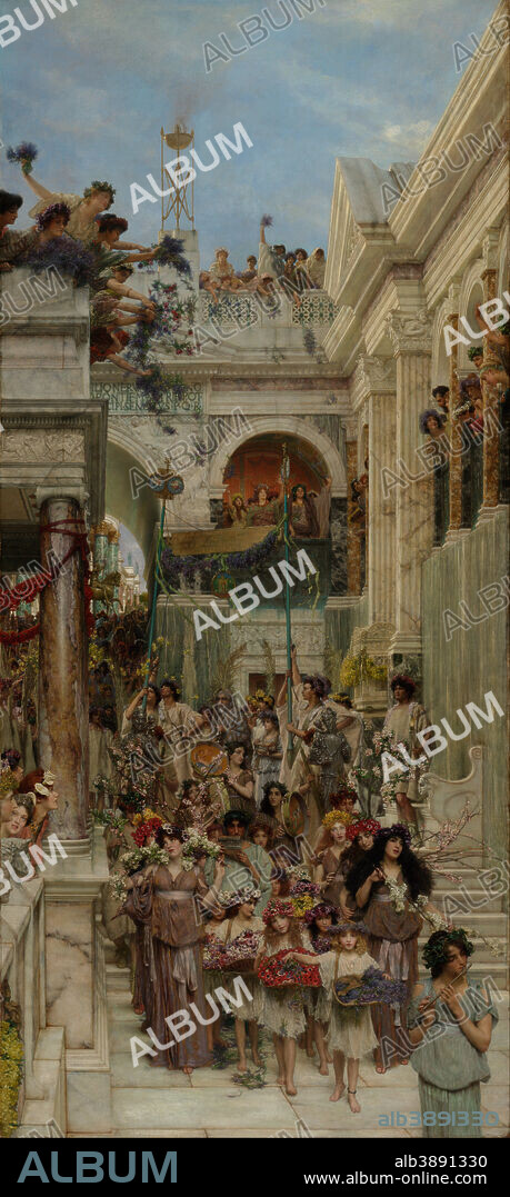 LAWRENCE ALMA-TADEMA. Spring. Date/Period: 1894. Painting. Oil on canvas. Height: 178.4 cm (70.2 in); Width: 80.3 cm (31.6 in).